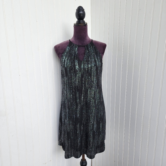 Candie's Sparkle High Neck Key Hole Halter Bounce Dress Black Glitter Swing XS - Picture 1 of 13